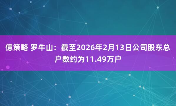 億策略 罗牛山：截至2026年2月13日公司股东总户数约为11.49万户