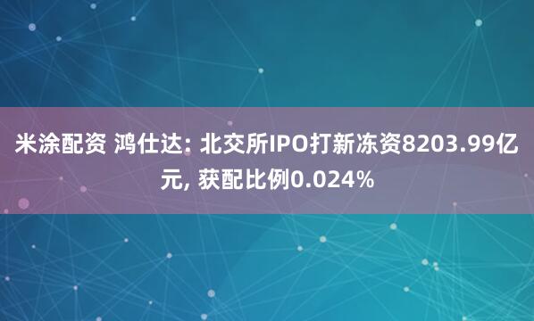 米涂配资 鸿仕达: 北交所IPO打新冻资8203.99亿元, 获配比例0.024%